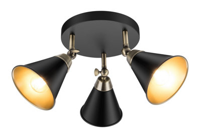 GoodHome Sandown Plate Matt Antique Brass Effect 3 Light Spotlight from B&Q