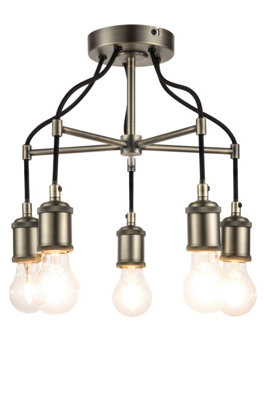 B&Q -  Round Brushed Satin Metal Pewter Effect 5 Lamp Led Ceiling Light