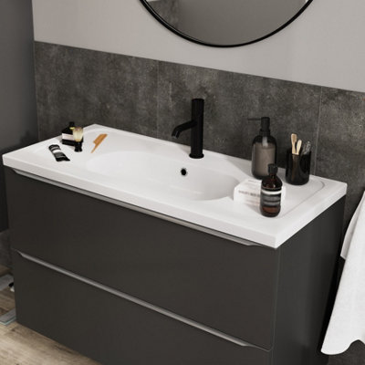 GoodHome Levanna Gloss White Rectangular Vanity Basin (W)100.6Cm from B&Q
