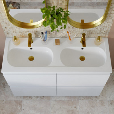 GoodHome Levanna Double Gloss White Rectangular Vanity Basin (W)120.6Cm from B&Q