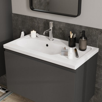 GoodHome Levanna Gloss White Rectangular Vanity Basin (W)80.6Cm from B&Q