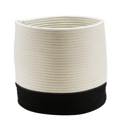 GoodHome Mixxit White & Black Rope Effect Cotton Storage Basket (H)30Cm (W)30Cm (D)30Cm from B&Q