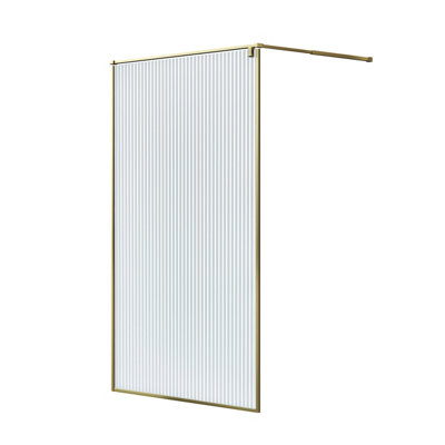 GoodHome Ezili Brass Effect Textured Glass Fixed Walk-In Front Shower Panel (H)195Cm (W)119Cm from B&Q