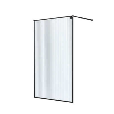 GoodHome Ezili Black Textured Glass Fixed Walk-In Front Shower Panel (H)195Cm (W)119Cm from B&Q