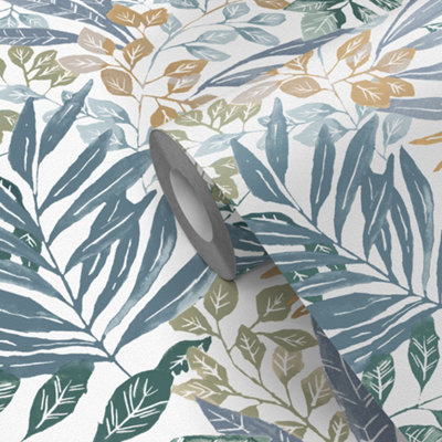 GoodHome Dalasi Blue Foliage Textured Wallpaper from B&Q