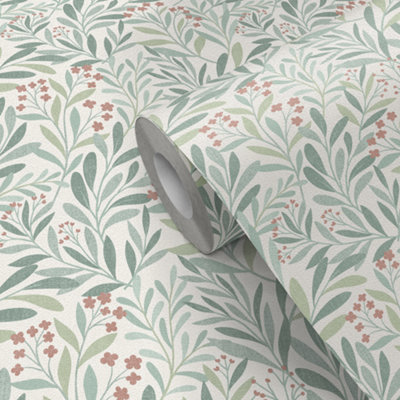 GoodHome Alluets Green Foliage Textured Wallpaper from B&Q