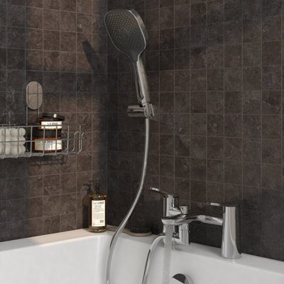 GoodHome Kentia Gloss Chrome Effect Deck-Mounted Bath Mixer Tap With Shower Kit from B&Q