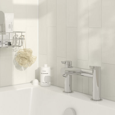 GoodHome Maza Gloss Chrome Effect Deck-Mounted Manual Double Bath Filler Tap from B&Q