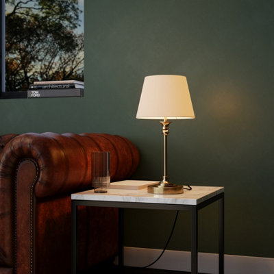 GoodHome Seekonk Conical Brushed Satin Cream Antique Brass Effect Table Lamp from B&Q