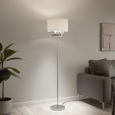 GoodHome Crowle Satin Cream Silver Effect Led Floor Lamp from B&Q