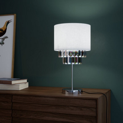 GoodHome Crowle Cylinder Brushed Satin Silver Effect Table Lamp from B&Q