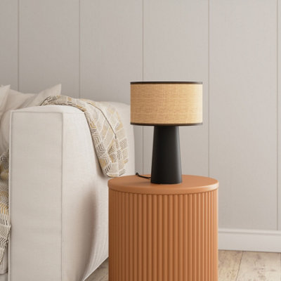 GoodHome Tolland Cylinder Matt Natural & Black Table Lamp from B&Q