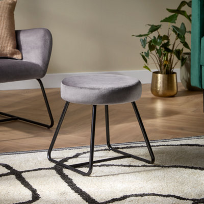 Turio Velvet Effect Grey Metal Stool from B&Q