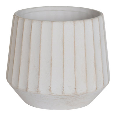 Verve Beige Wide Ribbed Ceramic Plant Pot (Dia) 16Cm(H)13.5Cm from B&Q