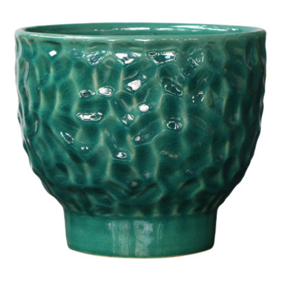 Verve Raised Bowl Painted Green Dimpled Ceramic Plant Pot (Dia) 17Cm(H)13Cm from B&Q