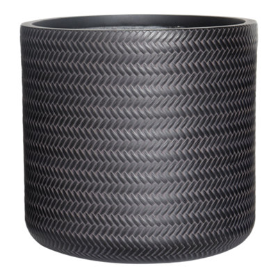 Verve Black Rattan Effect Fibreclay Plant Pot (Dia) 36Cm(H)34.5Cm from B&Q
