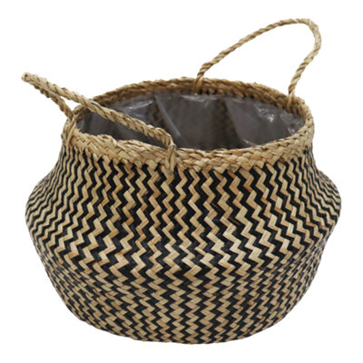 Verve Black Zigzag Seagrass Plant Pot (Dia) 35Cm(H)24Cm from B&Q