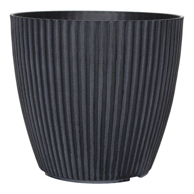 Verve Black Ribbed Recycled Plastic Plant Pot (Dia) 35Cm(H)33Cm from B&Q