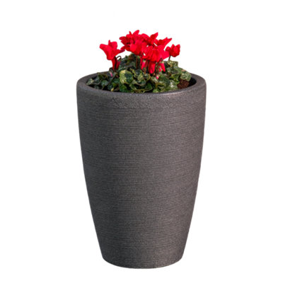 Verve Grey Stone Effect Tall Ridged Planter Plastic Plant Pot (Dia) 35Cm(H)50Cm from B&Q