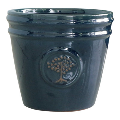 B&Q -  Navy Ceramic Plant Pot (Dia) 20Cm(H)18Cm3L