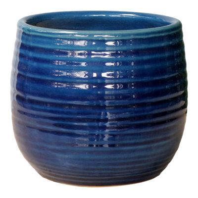 Verve Blue Ceramic Glazed Plant Pot (Dia) 15Cm(H)12.5Cm from B&Q