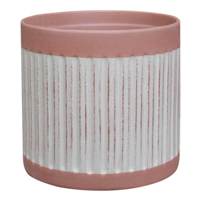 Verve Cream Ribbed Terracotta Plant Pot (Dia) 13.5Cm(H)15Cm from B&Q