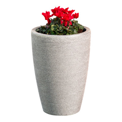 Verve Taupe Stone Effect Tall Ridged Planter Plastic Plant Pot (Dia) 35Cm(H)50Cm from B&Q
