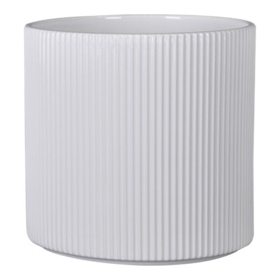 Verve Painted White Ribbed Ceramic Plant Pot (Dia) 16Cm(H)16Cm from B&Q