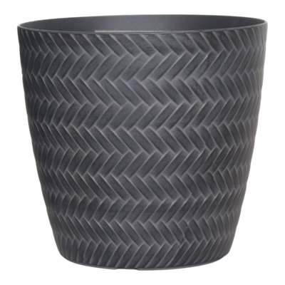 Verve Rattan Effect Black Recycled Plastic Plant Pot (Dia) 13Cm(H)12Cm from B&Q