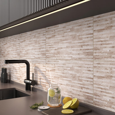 Haver Sand & Chalk Matt Stone Effect Textured Ceramic Indoor Wall TilePack Of 6(L)600mm (W)300mm from B&Q