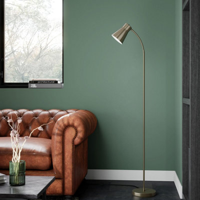 GoodHome Hetange Satin Antique Brass Effect Floor Lamp from B&Q