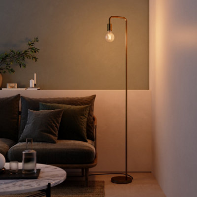 GoodHome Ghlin Satin Antique Brass Effect Floor Lamp from B&Q
