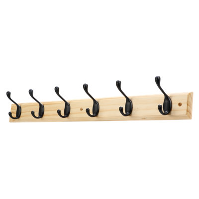 GoodHome Matt Natural Pine 6 Hook Rail (L)685mm (H)95mm from B&Q