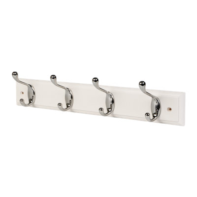 GoodHome Polished Gloss White Chrome Effect Pine 4 Hook Rail (L)458mm (H)95mm from B&Q