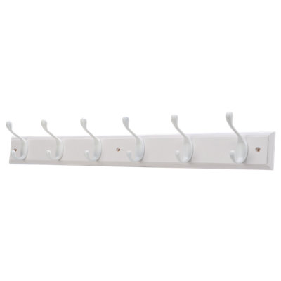 GoodHome Matt White Pine 6 Hook Rail (L)685mm (H)95mm from B&Q