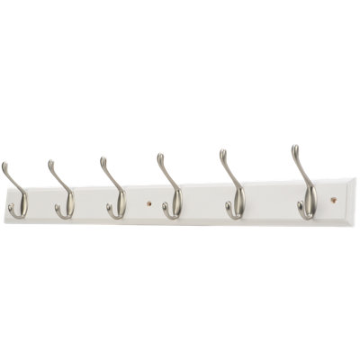 GoodHome Satin White Nickel Effect Pine 6 Hook Rail (L)685mm (H)105mm from B&Q