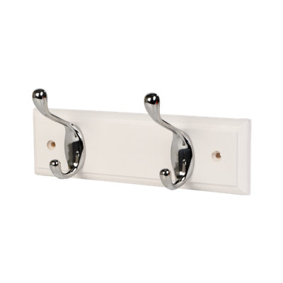 GoodHome Polished Gloss White Chrome Effect Pine 2 Hook Rail (L)225mm (H)95mm from B&Q