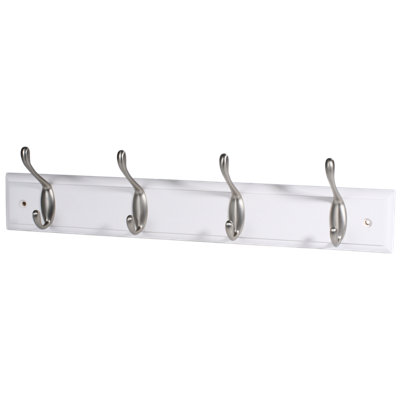 GoodHome Satin White Nickel Effect Pine 4 Hook Rail (L)458mm (H)105mm from B&Q