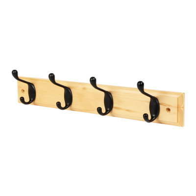 GoodHome Matt Natural Pine 4 Hook Rail (L)458mm (H)95mm from B&Q