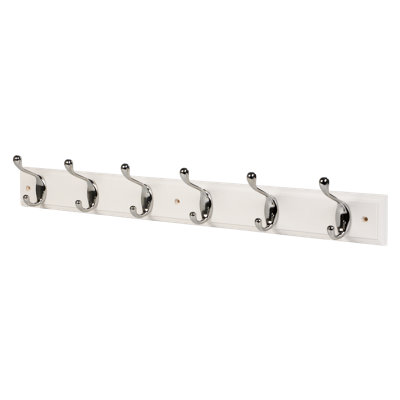 GoodHome Polished Gloss White Chrome Effect Pine 6 Hook Rail (L)685mm (H)95mm from B&Q
