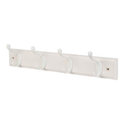 GoodHome Matt White Pine 4 Hook Rail (L)458mm (H)95mm from B&Q