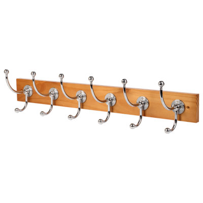 GoodHome Beehive Polished Gloss Natural Oak Chrome Effect Pine 6 Hook Rail (L)685mm (H)153mm from B&Q