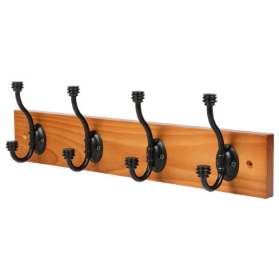 GoodHome Cap End Matt Warm Oak Pine 4 Hook Rail (L)458mm (H)134mm from B&Q
