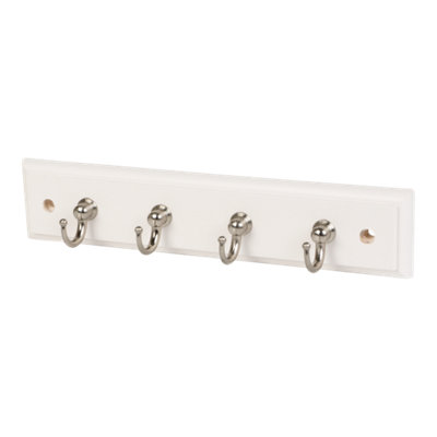 GoodHome Satin White Nickel Effect Pine 4 Hook Rail (L)220mm (H)44mm from B&Q