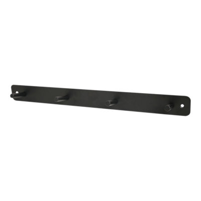 GoodHome Minimalist Matt Black Steel 4 Hook Rail (L)400mm (H)40mm from B&Q