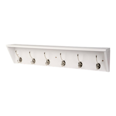 GoodHome Satin White Nickel Effect Pine 6 Hook Rail (L)700mm (H)140mm from B&Q