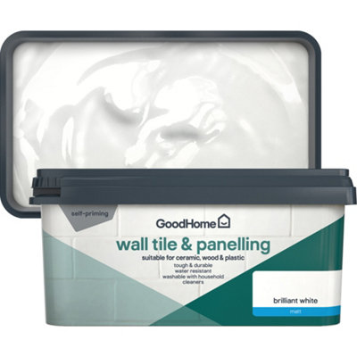 GoodHome Brilliant White Matt Wall Tile & Panelling Paint2L from B&Q