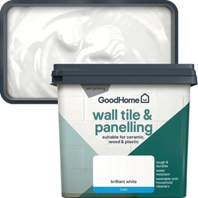 GoodHome Brilliant White Matt Wall Tile & Panelling Paint750Ml from B&Q