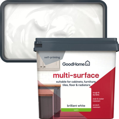 GoodHome Brilliant White Satin Multi-Surface Paint750Ml from B&Q