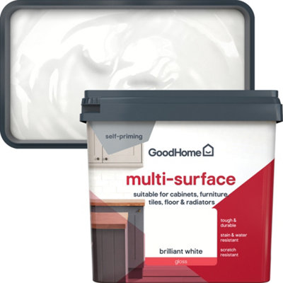 GoodHome Brilliant White Gloss Multi-Surface Paint750Ml from B&Q